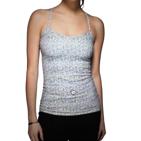 Lululemon Power Y Tank Top Gray Speckled Shelf Bra 6 Stretch Moisture Wicking - Picture 1 of 8